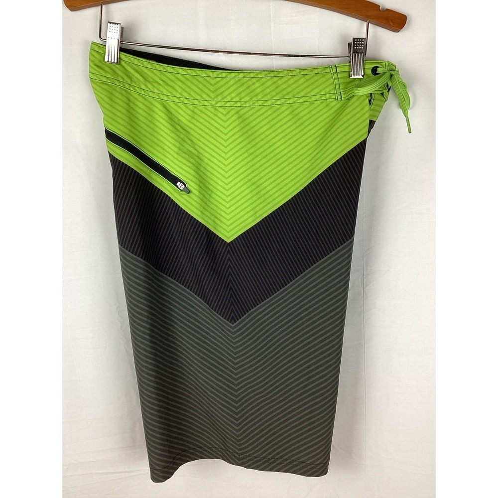 Ocean Pacific OP OPFLEX 4-Way Stretch Mens 30 Board Shorts Gray/ Neon Green